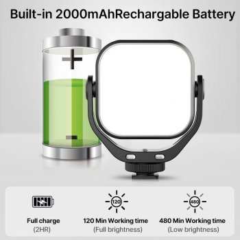 Adjustable Bi-Color LED Video Light with 360° Rotation Bracket - Rechargeable & Portable Fill Light for DSLR, SLR & Mobile