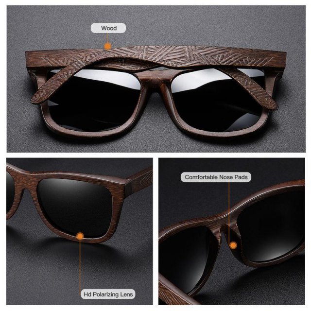 Natural Bamboo Wooden Polarized Sunglasses for Men with Multi-Coated Lenses and Gift Box - Image 3