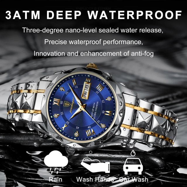 Luxury Stainless Steel Quartz Men's Watch with Luminous Date Week Display - Image 3
