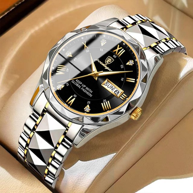 Luxury Stainless Steel Quartz Men's Watch with Luminous Date Week Display - Image 6