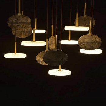 Contemporary Marble & Wood LED Pendant Light