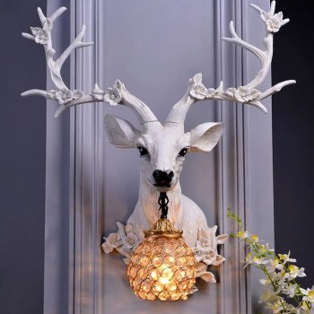 Luxury Vintage Deer Wall Lamp with LED Lighting and Crystal Shade