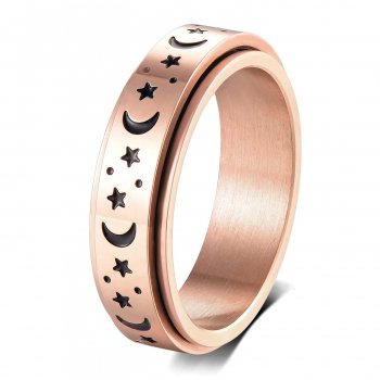 Moon & Star Anti-Stress Spinner Ring Fashion Ring Size: 6|7|8|9|10|11 Metal Color: Rose Gold