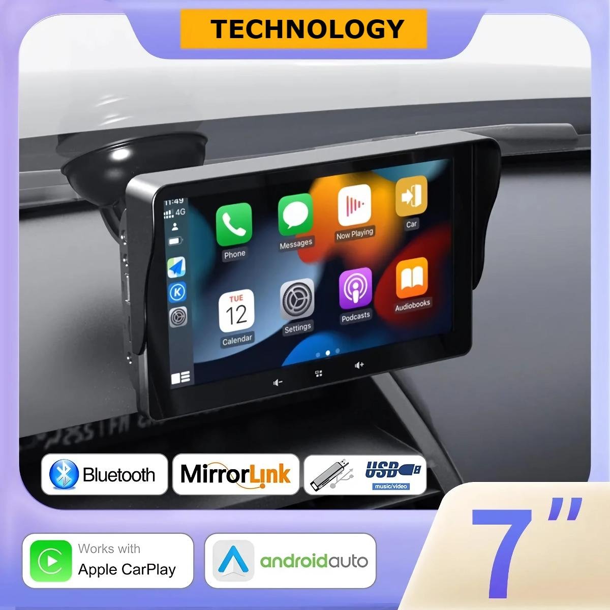 Universal 7″ Touch Screen Multimedia Video Player with Wireless CarPlay & Android Auto