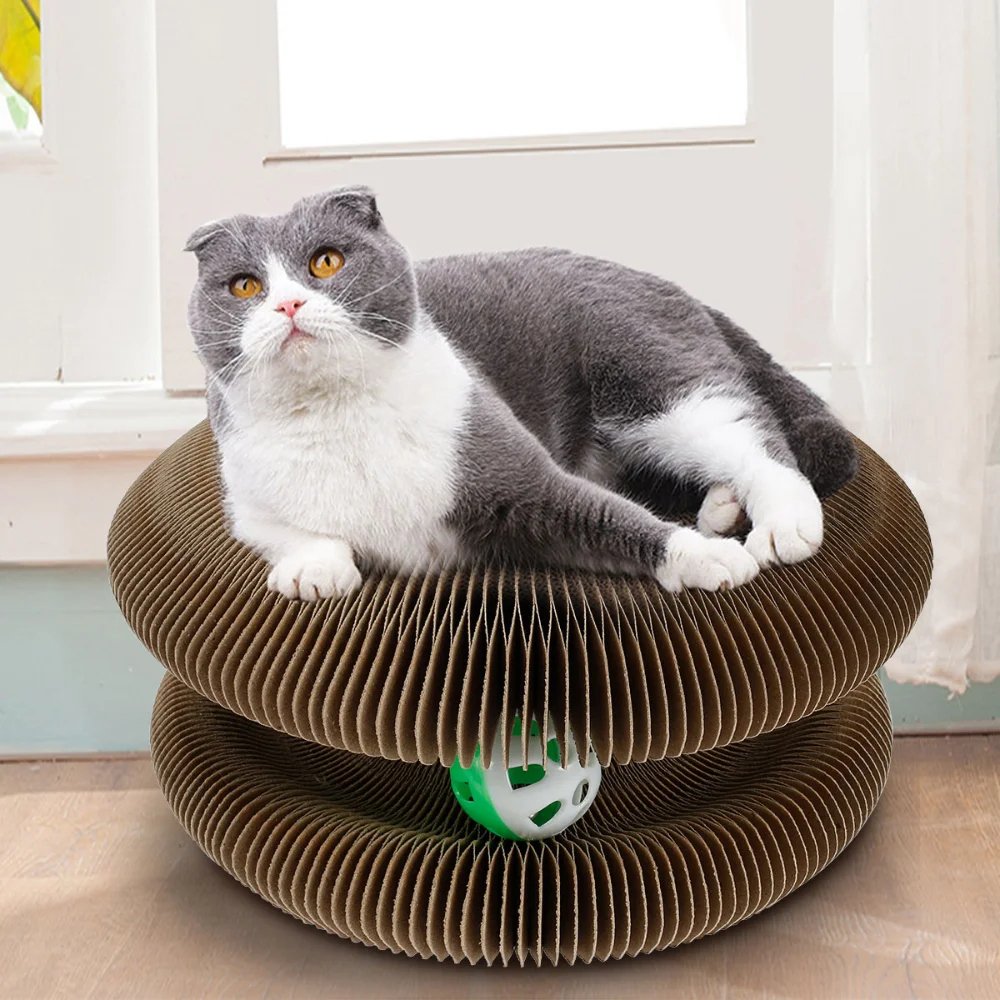 Foldable Magic Organ Cat Scratcher with Toy Ball 