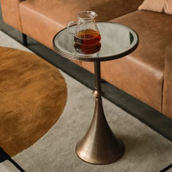 Scandinavian Metal Round Table: Elegant Retro Mirror Glass Art