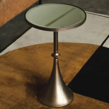 Scandinavian Metal Round Table: Elegant Retro Mirror Glass Art
