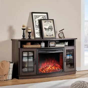Curved TV Console with Electric Fireplace