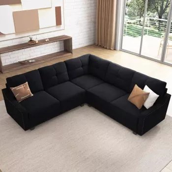 Velvet L-Shaped Convertible Sectional Sofa