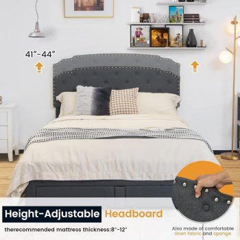 Full-Size Bed with Adjustable Headboard and Built-In Storage Drawers