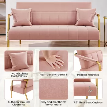 Modern Velvet Loveseat with Gold-Tone Metal Accents