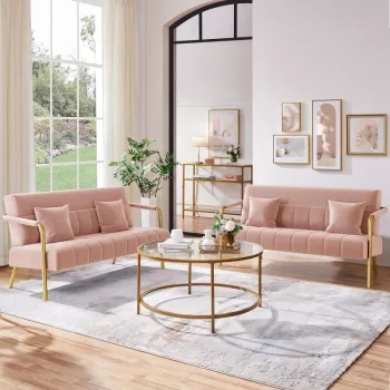 Modern Velvet Loveseat with Gold-Tone Metal Accents