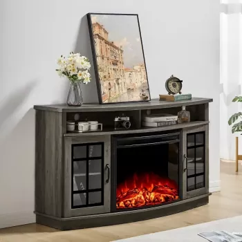 Curved TV Console with Electric Fireplace