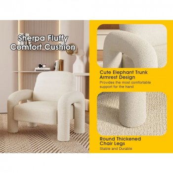 Modern Accent Armchair with Elephant Trunk Armrests and Sherpa Upholstery