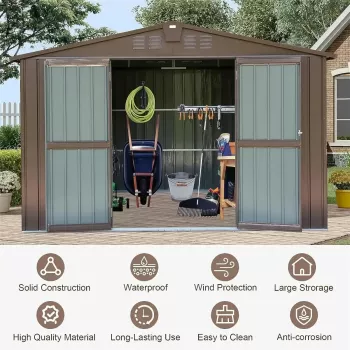 Multifunctional 10x8 Ft Metal Outdoor Storage Shed
