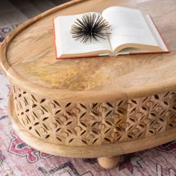 Boho Chic Oval Hand Carved Wood Coffee Table