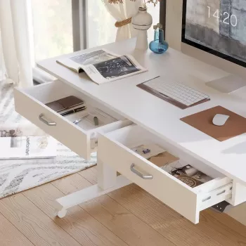 Electric Adjustable Height Standing Desk with Dual Drawers and Mobile Casters