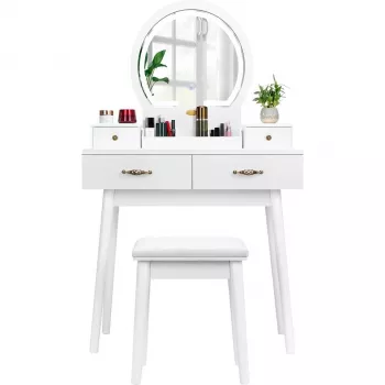 Modern Vanity Set with 3-Color Lighted Mirror and Spacious Drawers