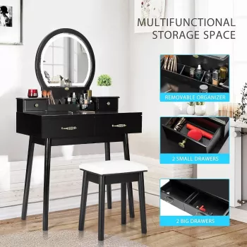 Modern Vanity Set with 3-Color Lighted Mirror and Spacious Drawers