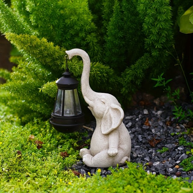 Solar-Powered Elephant Lantern Statue - Image 6