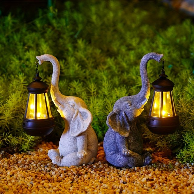 Solar-Powered Elephant Lantern Statue - Image 4
