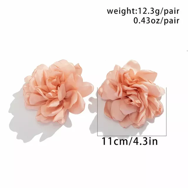 Exaggerated Fluffy Fabric Flower Stud Earrings - Image 7