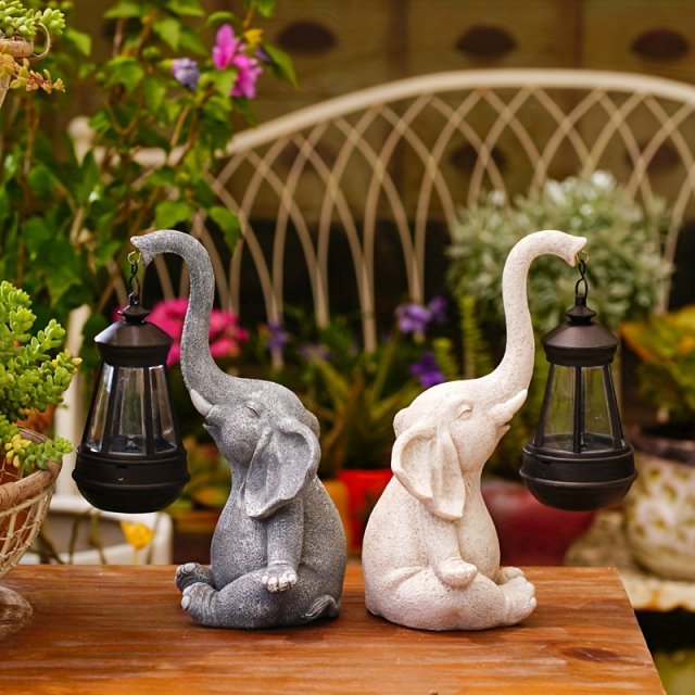 Solar-Powered Elephant Lantern Statue - Image 3