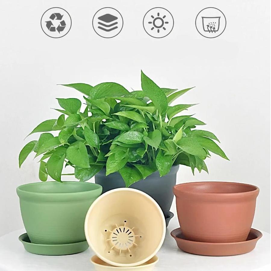 Round Ceramic Style Indoor Plant Pot with Tray Home & Garden Home Decor