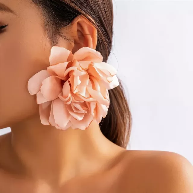 Exaggerated Fluffy Fabric Flower Stud Earrings - Image 4