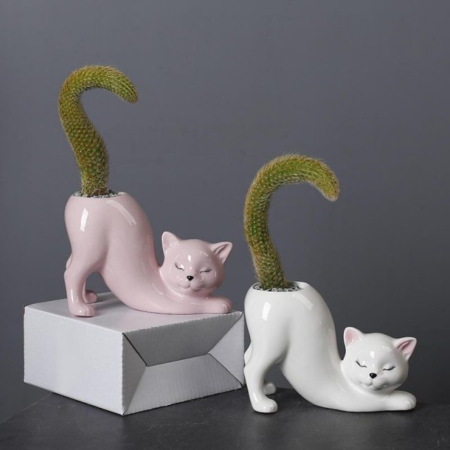Cute Cartoon Cat Tail Porcelain Flower Pot Vase - Image 3