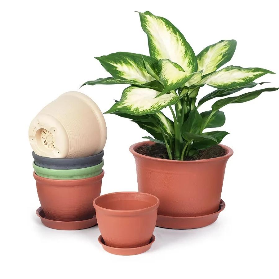 Round Ceramic Style Indoor Plant Pot with Tray Home & Garden Home Decor