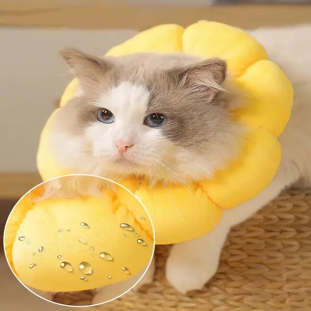 Yellow Cotton Sunflower Shaped Anti-Lick Bite Neck Collar for Cats - Image 4