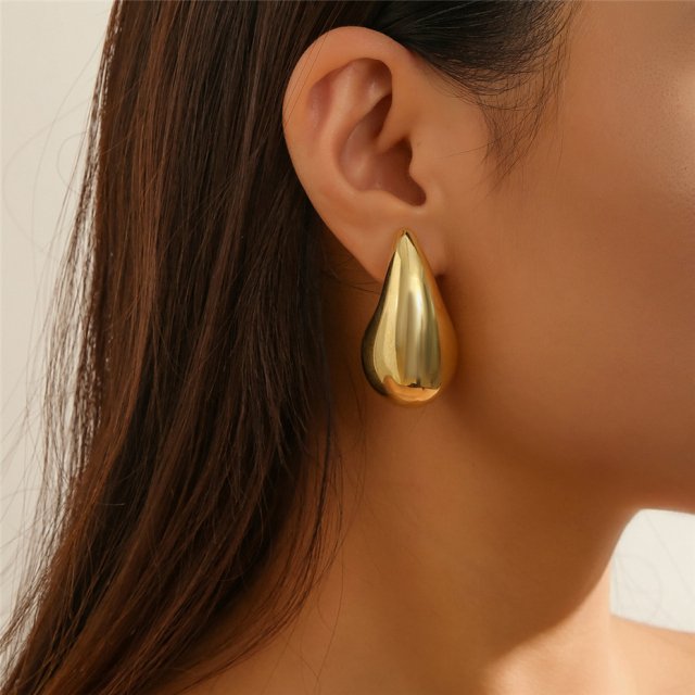 Trendy Gold Chunky Water Drop Dome Stud Earrings - Image 3