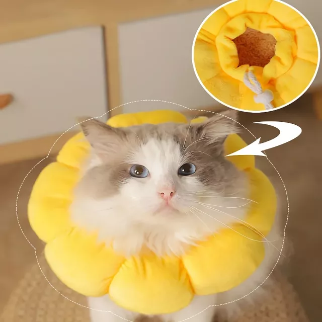 Yellow Cotton Sunflower Shaped Anti-Lick Bite Neck Collar for Cats - Image 2