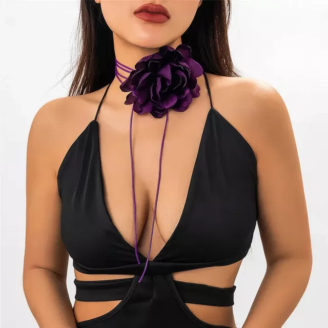 Exaggerated Big Rose Flower Choker Necklace for Women - Image 3