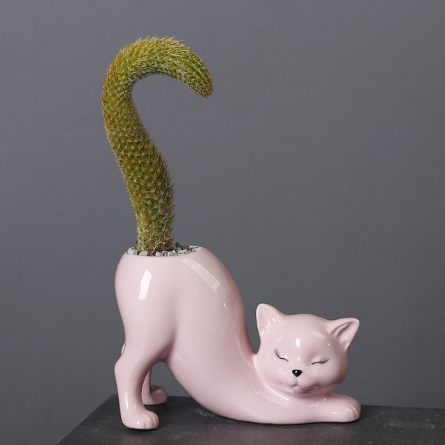 Cute Cartoon Cat Tail Porcelain Flower Pot Vase - Image 4