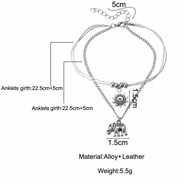 Bohemian Star Elephant Double Layer Anklet for Women - Image 9