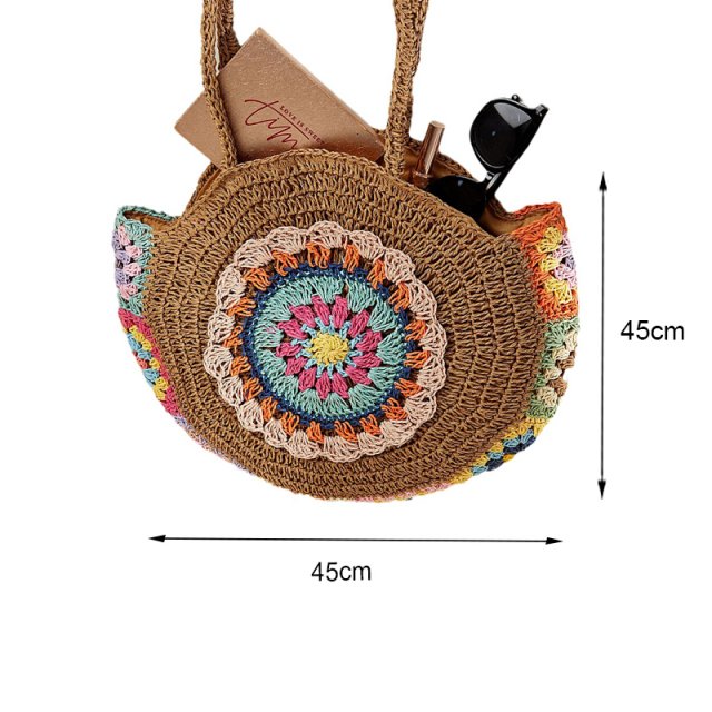 Bohemian Round Straw Woven Shoulder Bag - Image 6