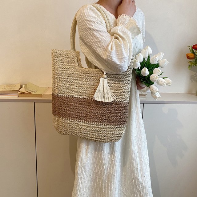 Boho Chic Summer Woven Tote Bag with Tassels - Image 2