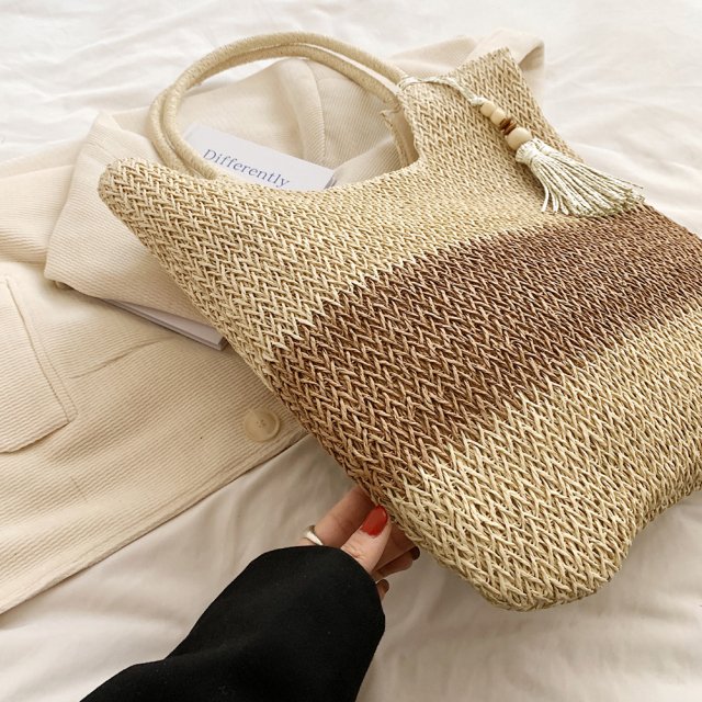 Boho Chic Summer Woven Tote Bag with Tassels - Image 5