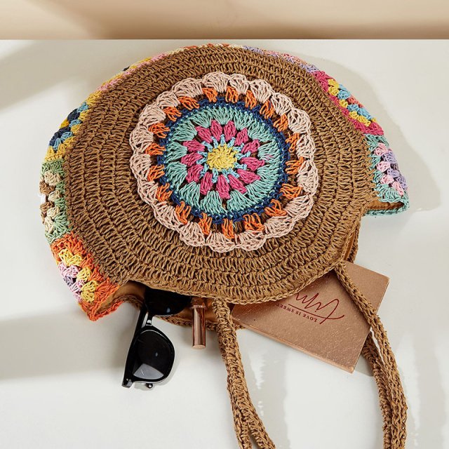 Bohemian Round Straw Woven Shoulder Bag - Image 5