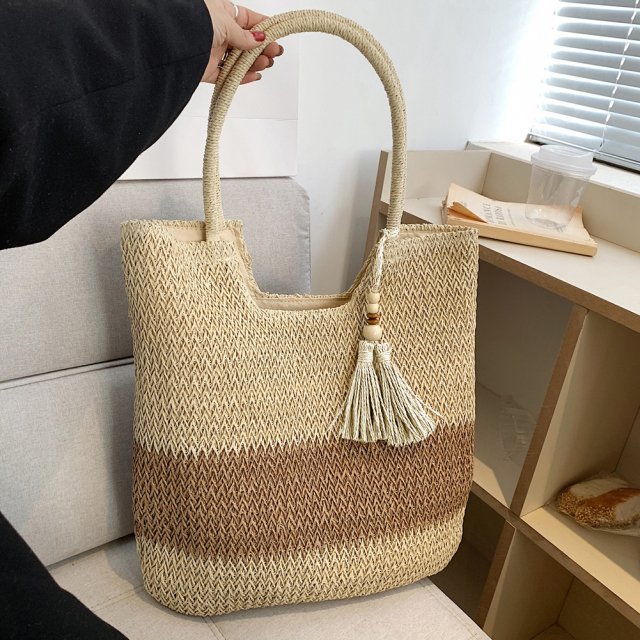 Boho Chic Summer Woven Tote Bag with Tassels - Image 3