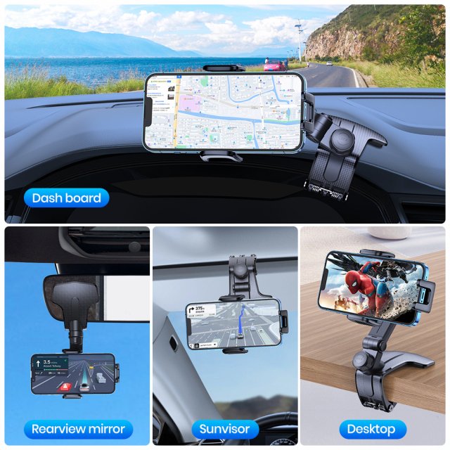 Dashboard Car Phone Holder Clip Mount, One-Handed GPS Stand for Safe Driving - Image 5