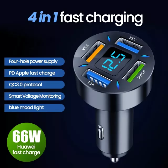 66W 4-Port USB Car Charger | Fast Charging PD Quick Charge 3.0 - Image 6