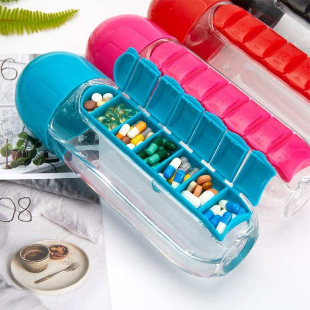 2 in 1 600ml Medicine Box Water Bottle Organizer - Image 3