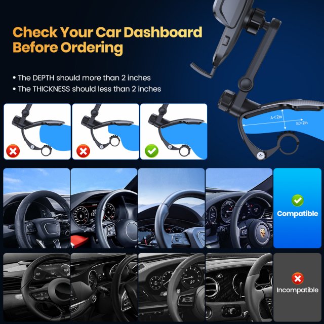 Dashboard Car Phone Holder Clip Mount, One-Handed GPS Stand for Safe Driving - Image 4