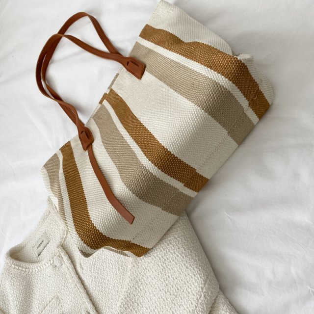 Striped Canvas Tote Bag - Image 3