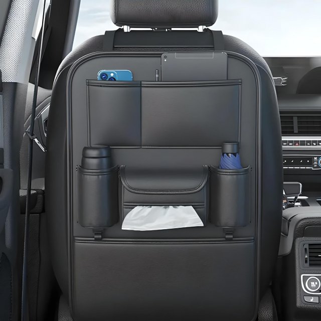 Upgraded 6-Pocket Car Seat Back Storage Bag with Cup & Tissue Holder - Image 8