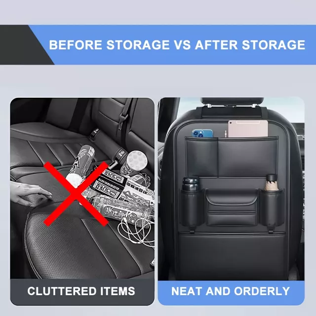 Upgraded 6-Pocket Car Seat Back Storage Bag with Cup & Tissue Holder - Image 3