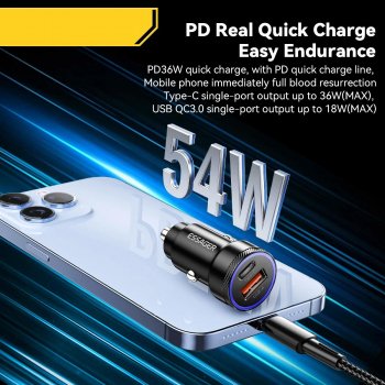 54W USB Car Charger with 5A Fast Charging Auto Car Electronics